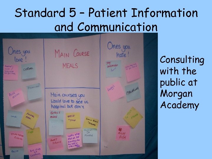 Standard 5 – Patient Information and Communication Consulting with the public at Morgan Academy