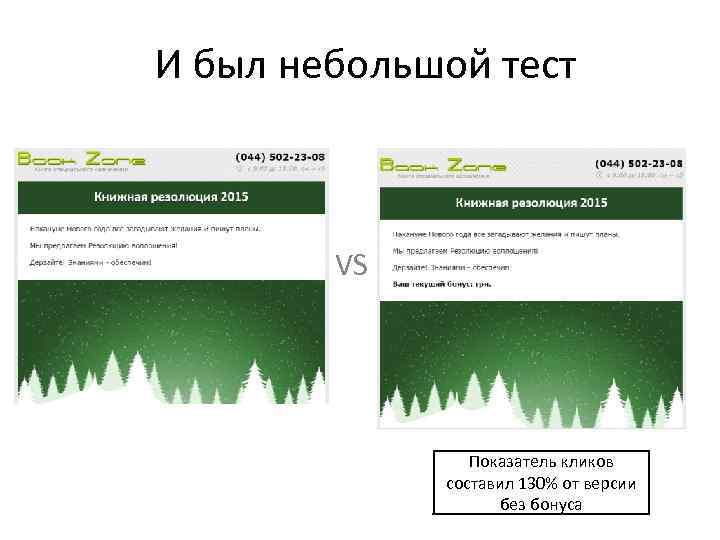И был небольшой тест VS Показатель кликов составил 130% от версии без бонуса 