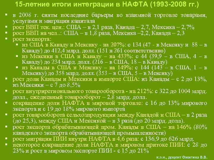 15 -летние итоги интеграции в НАФТА (1993 -2008 гг. ) § в 2008 г.