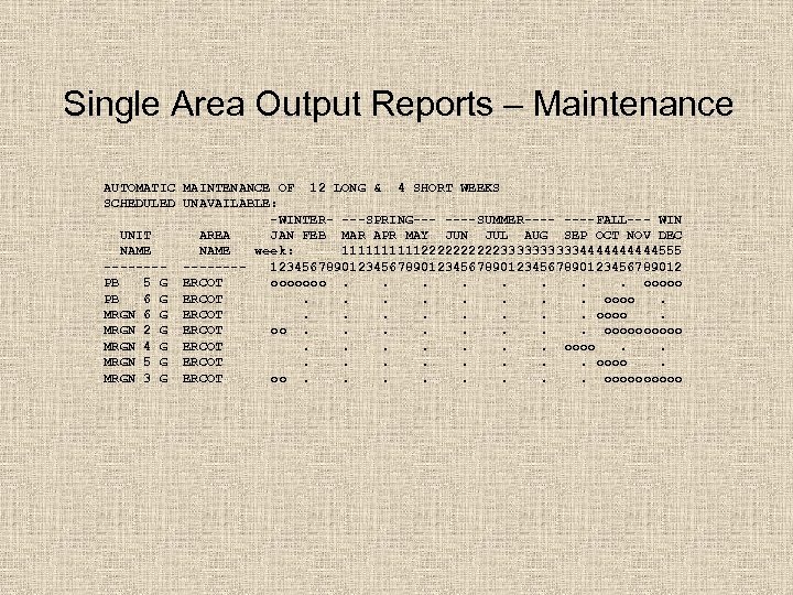 Single Area Output Reports – Maintenance AUTOMATIC MAINTENANCE OF 12 LONG & 4 SHORT
