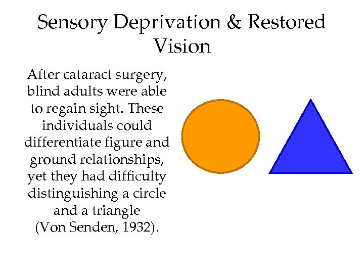 Sensory Deprivation & Restored Vision After cataract surgery, blind adults were able to regain