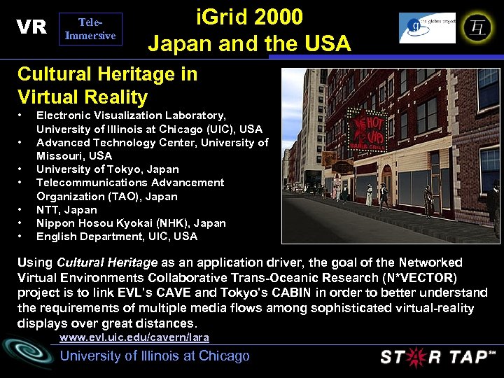 VR Tele. Immersive i. Grid 2000 Japan and the USA Cultural Heritage in Virtual