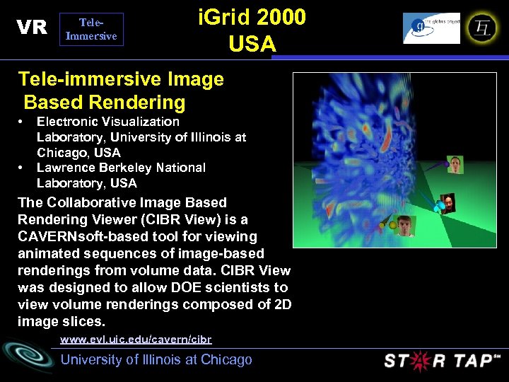 VR Tele. Immersive i. Grid 2000 USA Tele-immersive Image Based Rendering • • Electronic