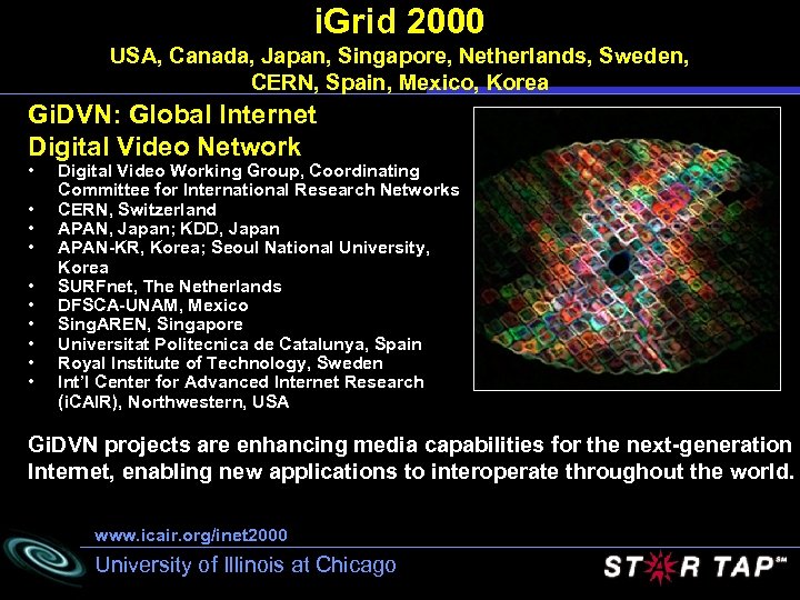 i. Grid 2000 USA, Canada, Japan, Singapore, Netherlands, Sweden, CERN, Spain, Mexico, Korea Gi.