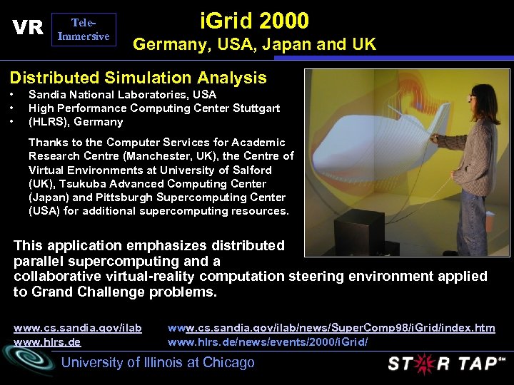 VR Tele. Immersive i. Grid 2000 Germany, USA, Japan and UK Distributed Simulation Analysis