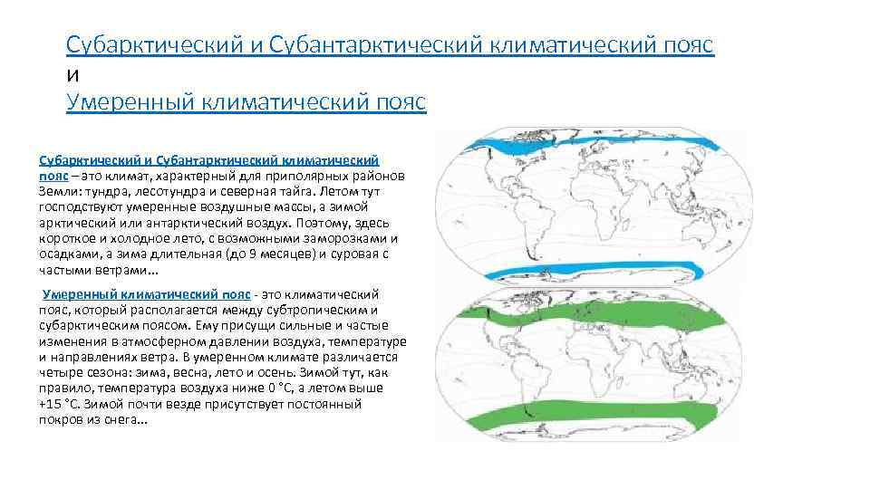 Субарктический и Субантарктический климатический пояс и Умеренный климатический пояс Субарктический и Субантарктический климатический пояс