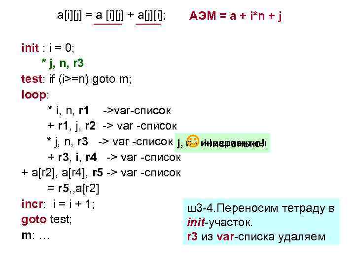 a[i][j] = a [i][j] + a[j][i]; АЭМ = a + i*n + j init