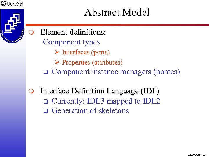 Abstract Model m Element definitions: Component types Ø Interfaces (ports) Ø Properties (attributes) q