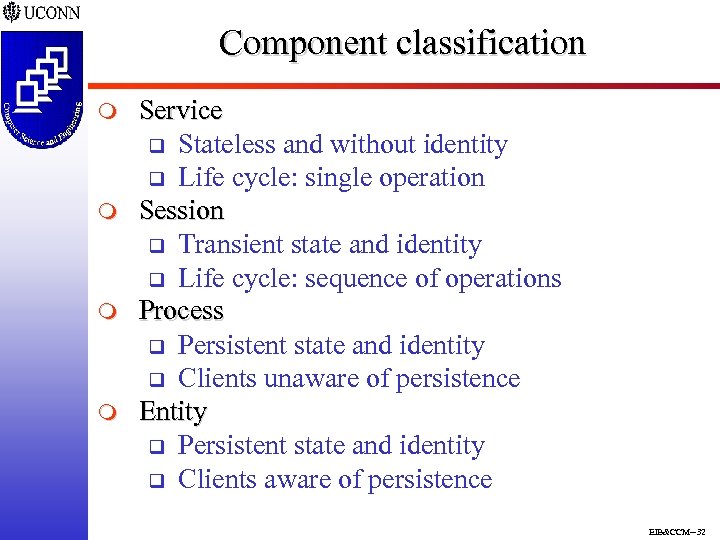 Component classification m m Service q Stateless and without identity q Life cycle: single