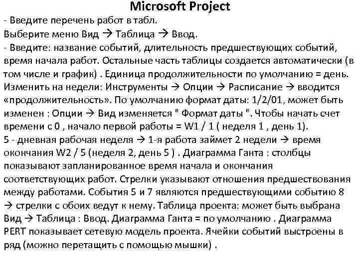 Microsoft Project - Введите перечень работ в табл. Выберите меню Вид Таблица Ввод. -