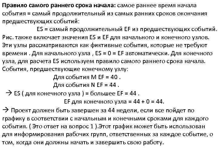 Правило самого раннего срока начала: самое раннее время начала события = самый продолжительный из