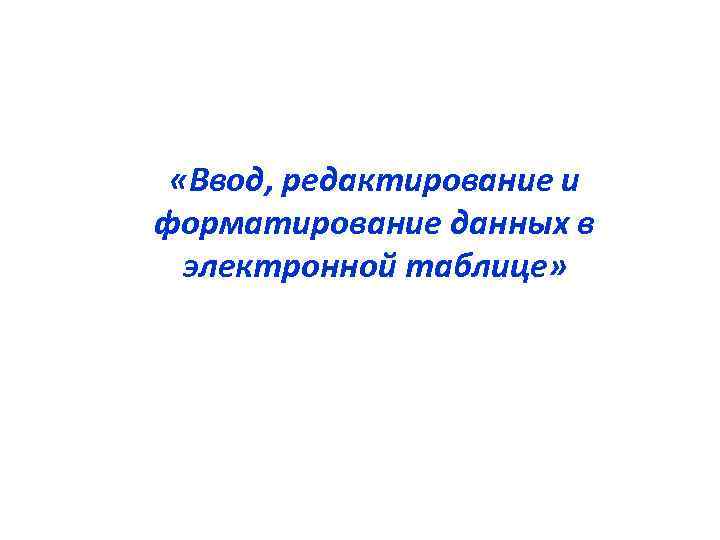  «Ввод, редактирование и форматирование данных в электронной таблице» 