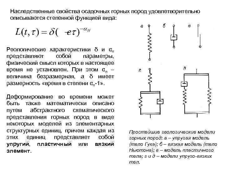 Наследственные свойства осадочных горных пород удовлетворительно описываются степенной функцией вида: Реологические характеристики δ и