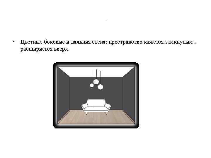 . • Цветные боковые и дальняя стена: пространство кажется замкнутым , расширяется вверх. 