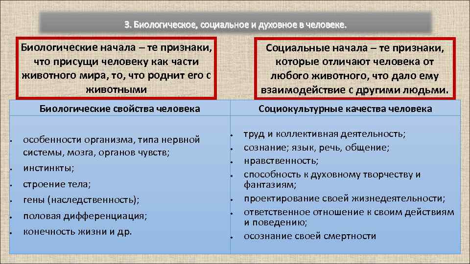 3. Биологическое, социальное и духовное в человеке. Биологические начала – те признаки, что присущи