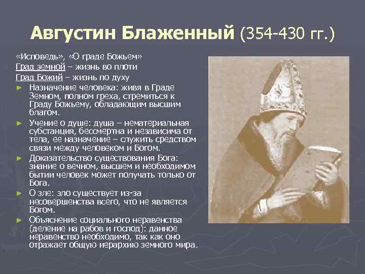 Августин Блаженный (354 -430 гг. ) «Исповедь» , «О граде Божьем» Град земной –