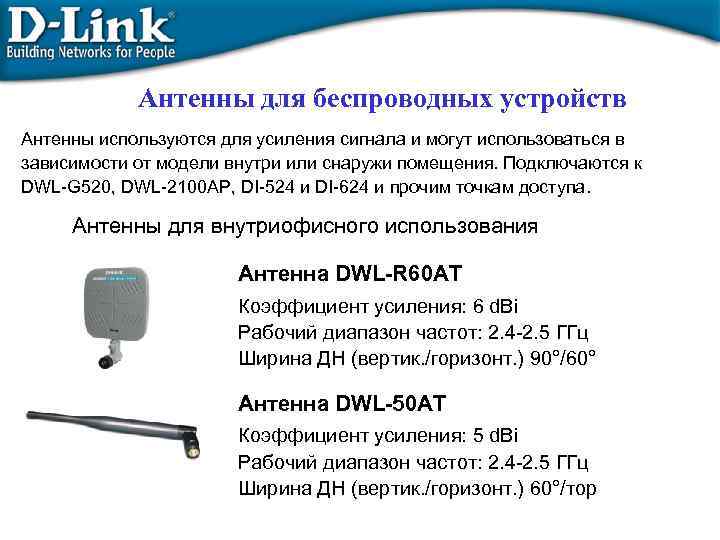 Антенны для беспроводных устройств Антенны используются для усиления сигнала и могут использоваться в зависимости