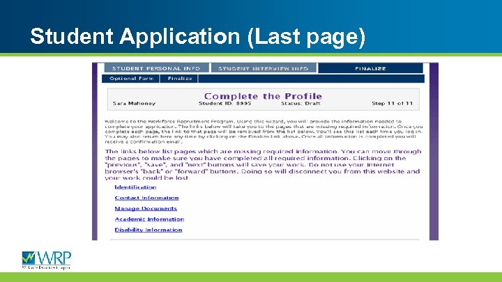 Student Application (Last page) 