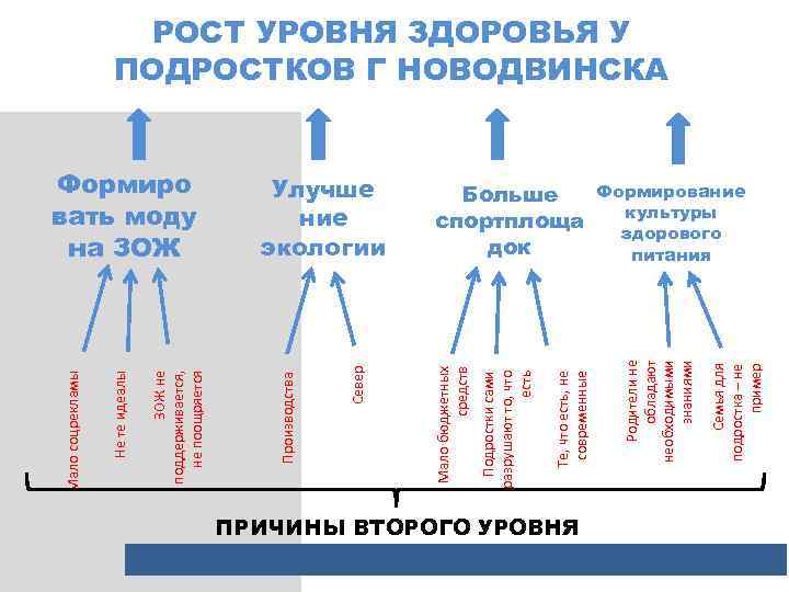 ПРИЧИНЫ ВТОРОГО УРОВНЯ Семья для подростка – не пример Больше спортплоща док Родители не