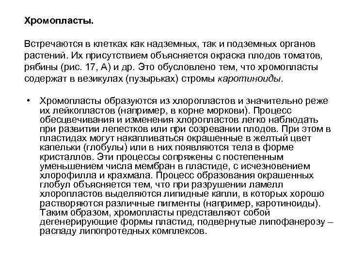 Хромопласты. Встречаются в клетках как надземных, так и подземных органов растений. Их присутствием объясняется