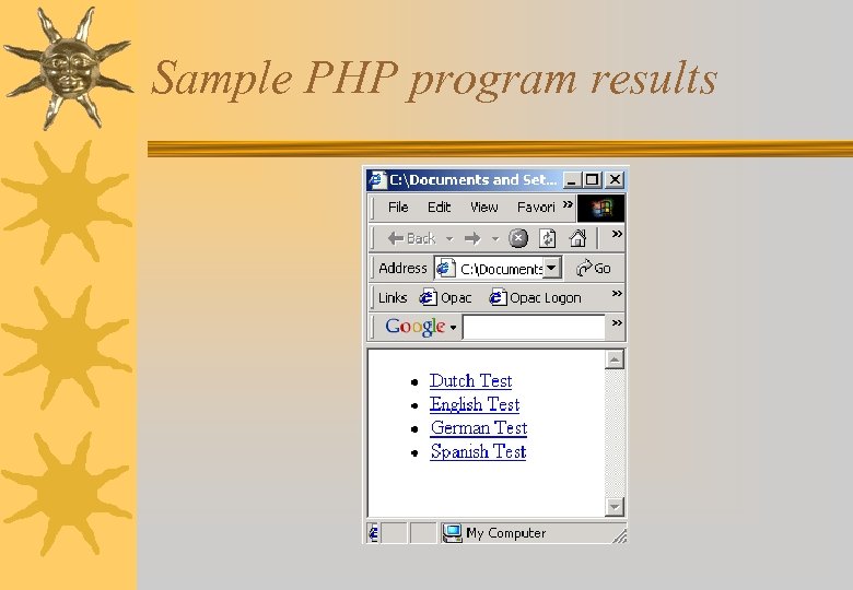 Sample PHP program results 