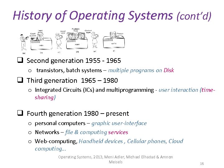 History of Operating Systems (cont’d) q Second generation 1955 - 1965 o transistors, batch