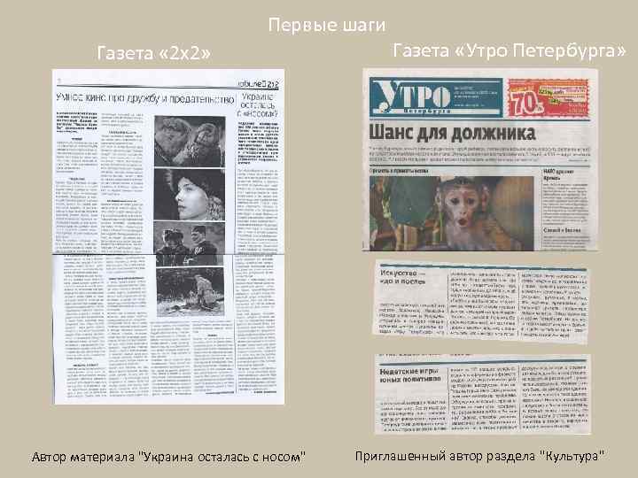 Первые шаги Газета « 2 х2» Автор материала 