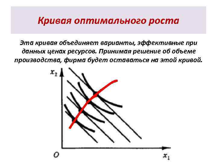 Кривая оптимального роста Эта кривая объединяет варианты, эффективные при данных ценах ресурсов. Принимая решение