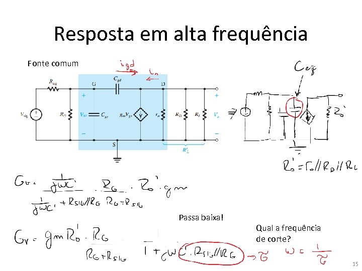 Resposta em alta frequência Fonte comum Passa baixa! Qual a frequência de corte? 15