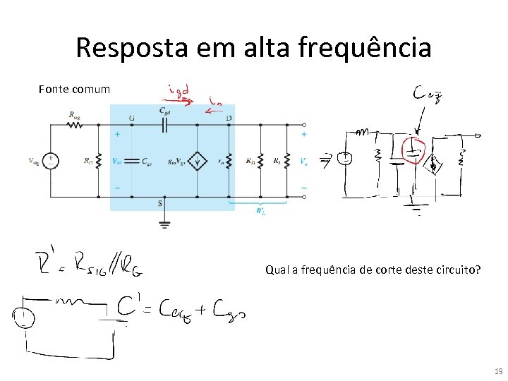 Resposta em alta frequência Fonte comum Qual a frequência de corte deste circuito? 19