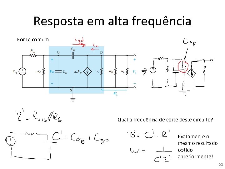 Resposta em alta frequência Fonte comum Qual a frequência de corte deste circuito? Exatamente
