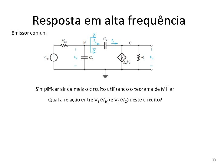 Resposta em alta frequência Emissor comum Simplificar ainda mais o circuito utilizando o teorema