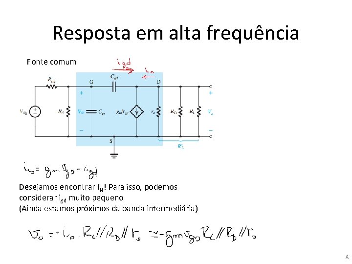 Resposta em alta frequência Fonte comum Desejamos encontrar f. H! Para isso, podemos considerar