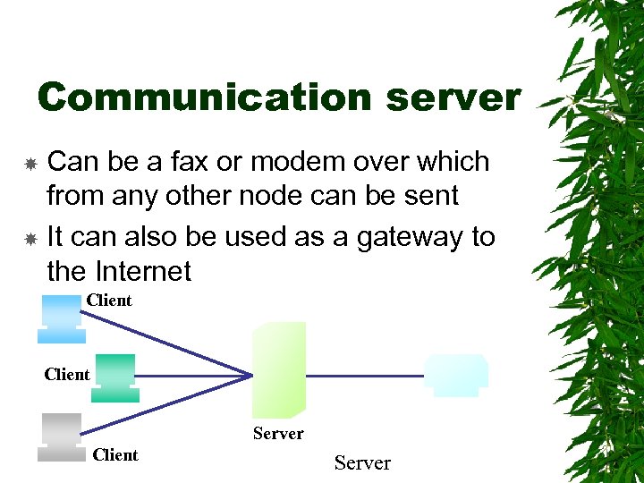 Communication server Can be a fax or modem over which from any other node