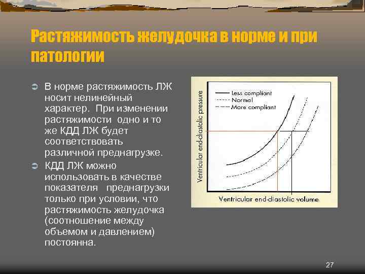 Растяжимость желудочка в норме и при патологии В норме растяжимость ЛЖ носит нелинейный характер.