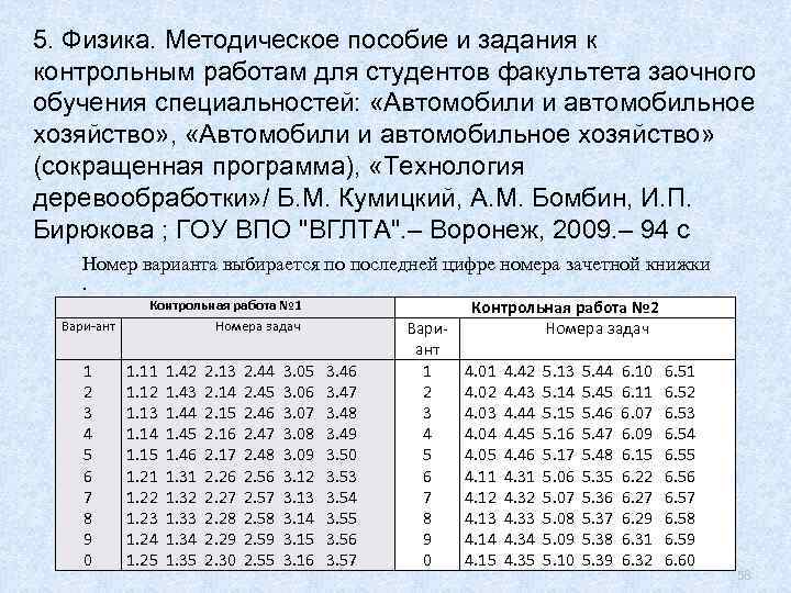 5. Физика. Методическое пособие и задания к контрольным работам для студентов факультета заочного обучения