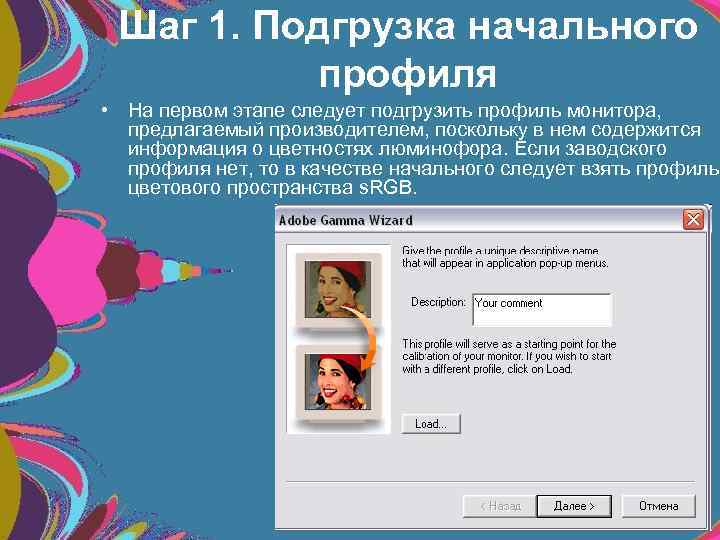 Шаг 1. Подгрузка начального профиля • На первом этапе следует подгрузить профиль монитора, предлагаемый