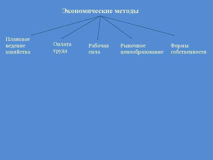 Экономические методы Плановое ведение хозяйства Оплата труда Рабочая сила Рыночное ценообразование Формы собственности 