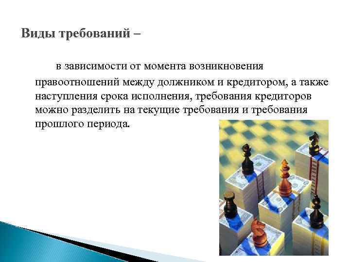 Виды требований – в зависимости от момента возникновения правоотношений между должником и кредитором, а