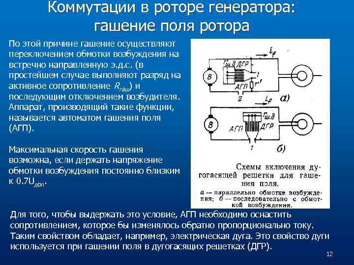 Коммутации в роторе генератора: гашение поля ротора По этой причине гашение осуществляют переключением обмотки