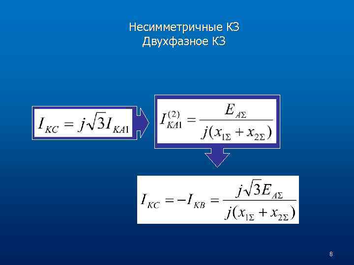 Несимметричные КЗ Двухфазное КЗ 8 