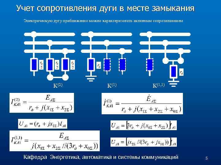 Учет сопротивления дуги в месте замыкания Электрическую дугу приближенно можно характеризовать активным сопротивлением К(2)