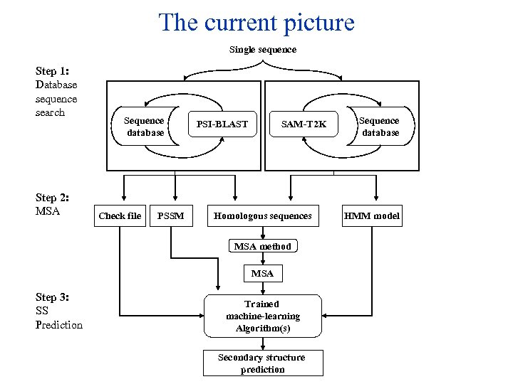 The current picture Single sequence Step 1: Database sequence search Step 2: MSA Sequence