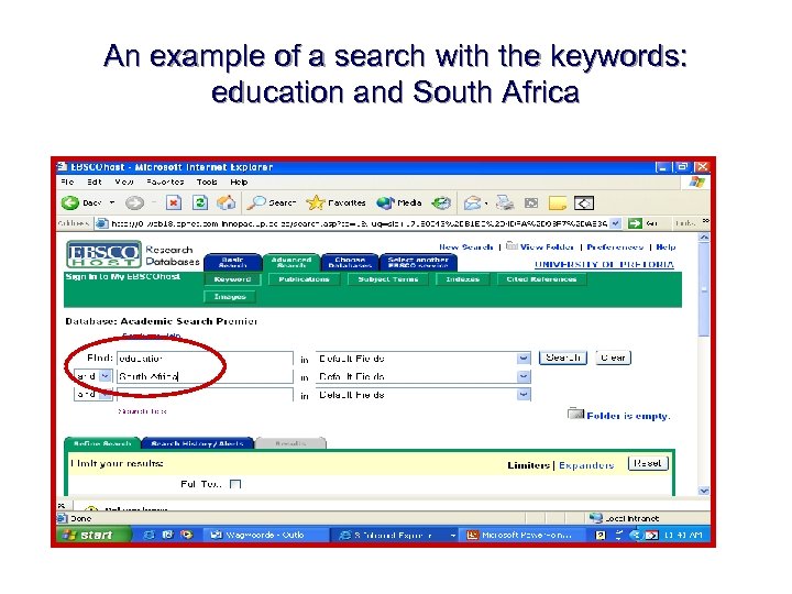 An example of a search with the keywords: education and South Africa 