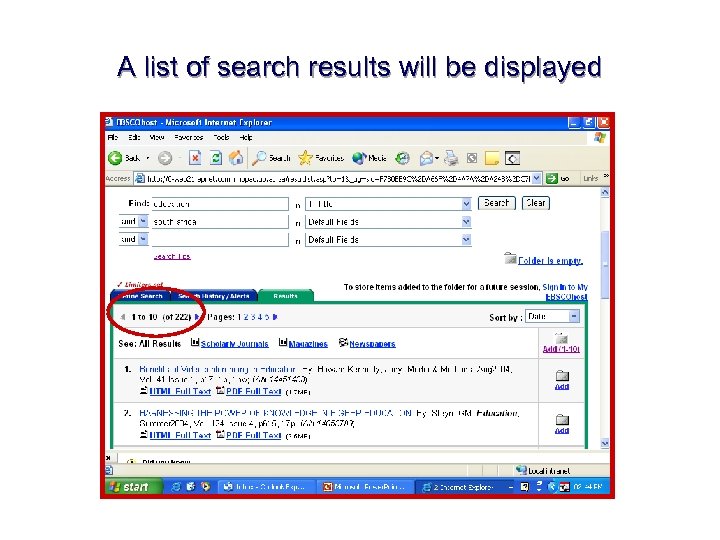 A list of search results will be displayed 