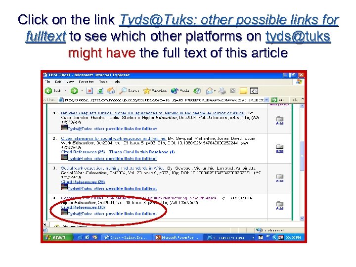 Click on the link Tyds@Tuks: other possible links for fulltext to see which other