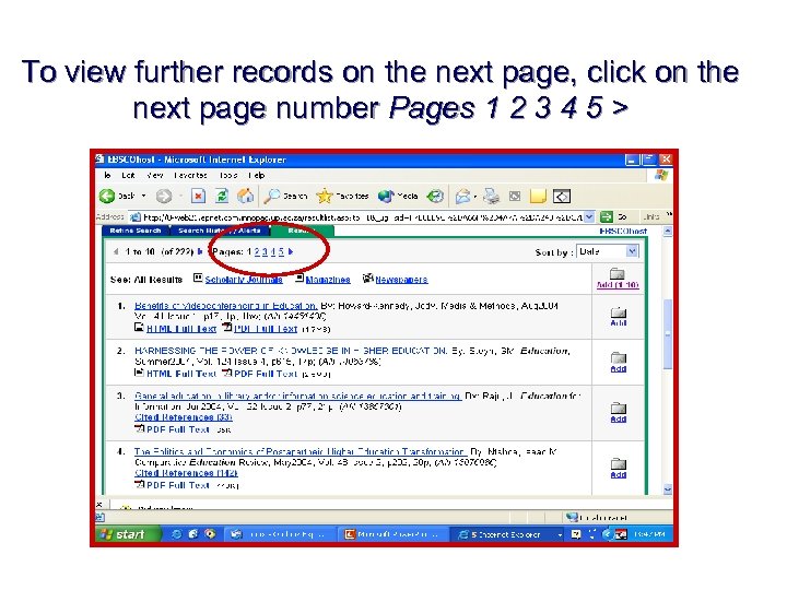 To view further records on the next page, click on the next page number