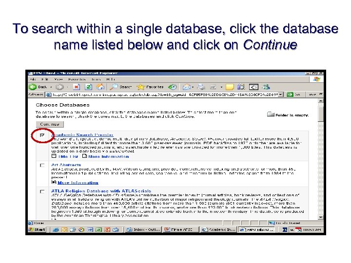To search within a single database, click the database name listed below and click
