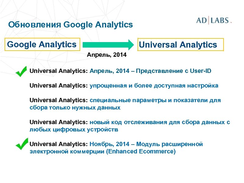 Обновления Google Analytics Universal Analytics Апрель, 2014 Universal Analytics: Апрель, 2014 – Представление с
