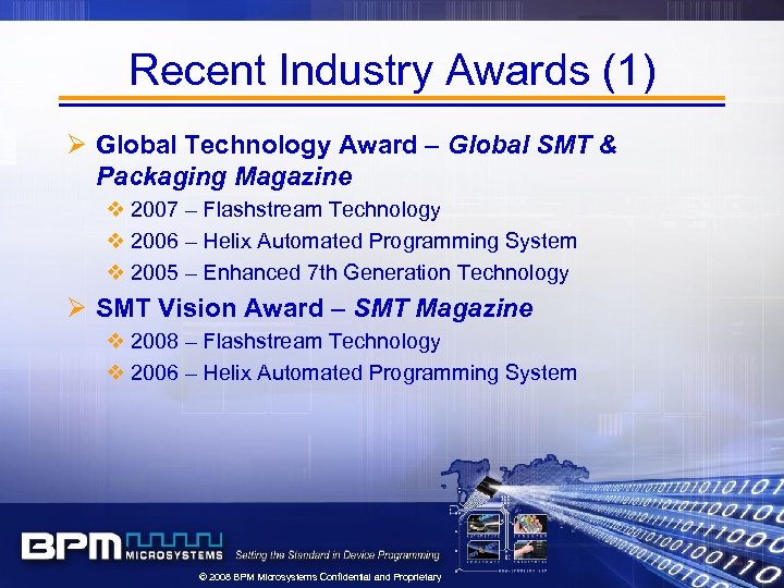 Recent Industry Awards (1) Ø Global Technology Award – Global SMT & Packaging Magazine
